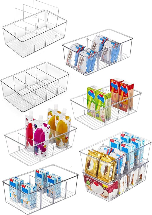 8 Pack Refrigerator Organizers and Storage,Clear Plastic Organizer Bins for Pantry,Kitchen,Fridge Organization and Storage,4 compartment Snack Containers for Spice Packets,Tea bag