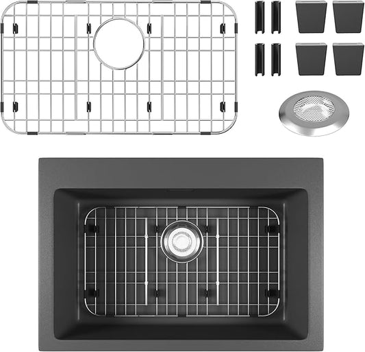 Stainless Steel Sink Protector 23" x 13" with Rear Drain, Metal Sink Rack for Bottom of Sink, Kitchen Sink Grate and Sink Protectors with Sink Strainer (26" x 13" - Rear Drain)
