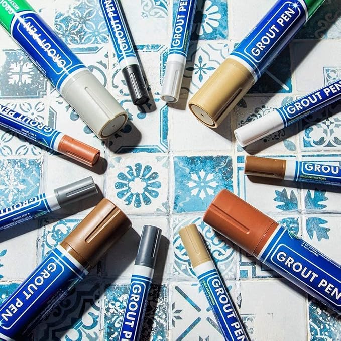 Grout Pen Tile Paint Marker: Ivory with 5 Pack Replacement Tips (Wide, 15mm) - Waterproof Grout Colorant and Sealer Pen to Renew, Repair, and Refresh Tile Grout - Cleaner Coating Stain Pens