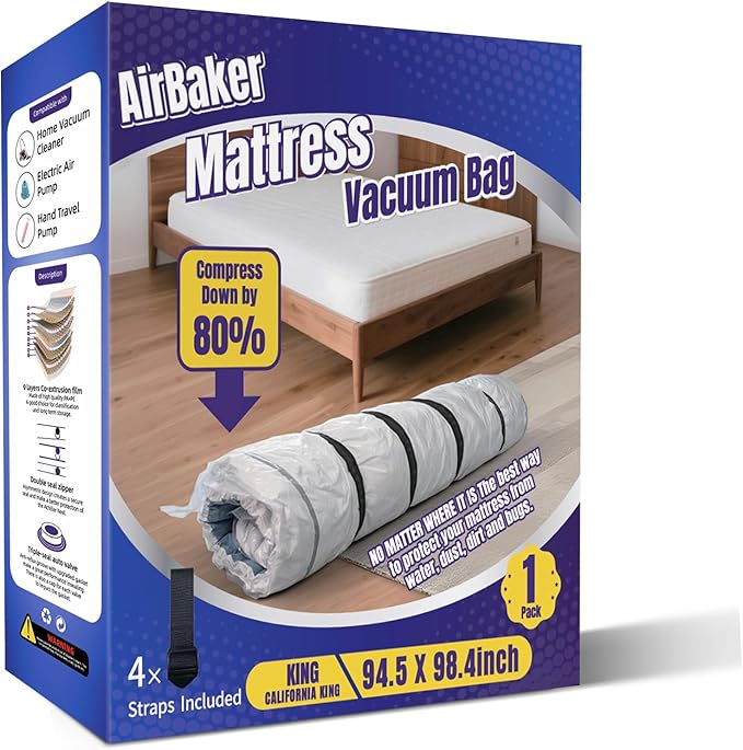 Vacuum Storage Bags for moving, Vacuum Seal Bags for Memory Foam, Latex, Clothing & Bedding, Space Saver Bags for Organization and Storage(1 King/Cal-King)