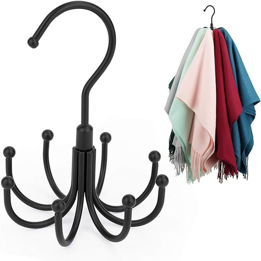 ZEDODIER 2 Pack Scarf Organizer Scarf Hanger for Closet, Rotatable Sturdy Hijab Holder Holds 16 Scarves, Metal Space Saving Closet Organizers and Storage, Black