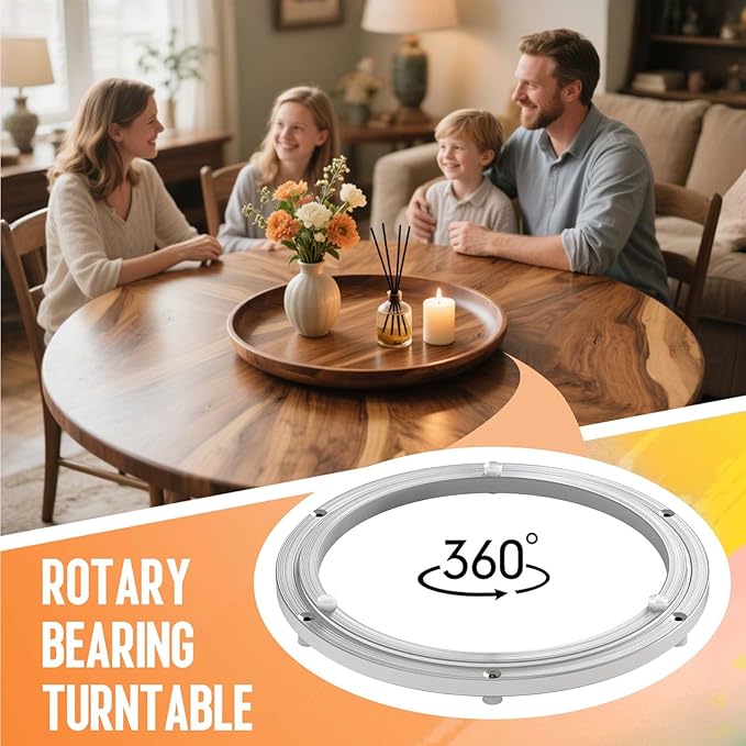 Heavy Duty Lazy Susan Turntable Bearing 12 Inch, 500lbs Capacity Rotating Swivel Plate for Round Table, Heavy Duty Swivel Base for Dining Room Kitchen