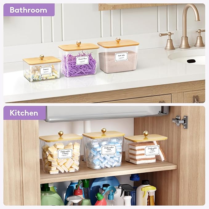 Lifewit Laundry Pods Container with Lid, Dryer Sheet Holder, Room Organization Storage for Coffee Pods Kcup Washing Powder, Scent Booster Beads, 2600 +2000ml/0.53+0.7gal，Natural,2 Pcs