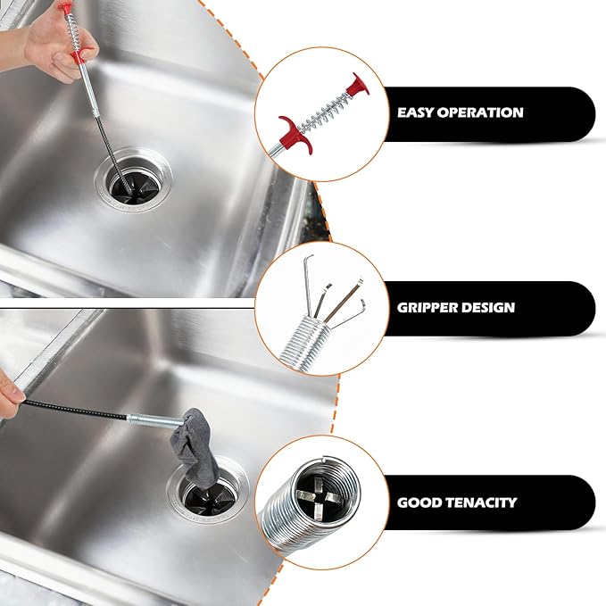 Drain Snake, 35-Inch Drain Clog Remover Tool, Flexible Grabber Claw for Bath Tub, Toilet, Kitchen Sink & Sewer