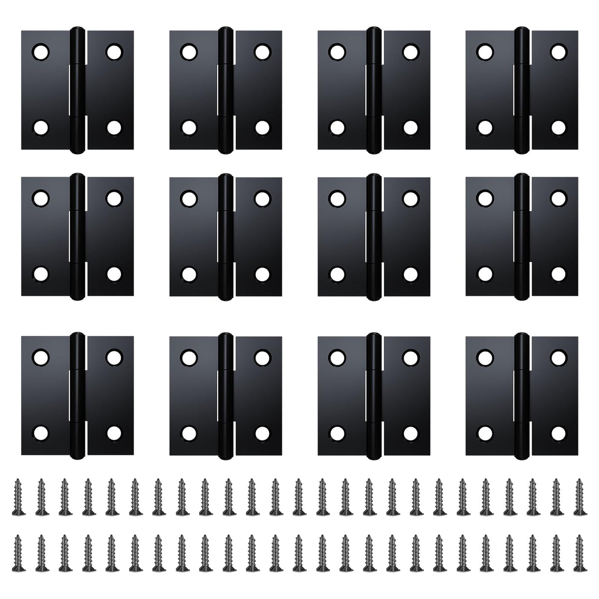 12Pack 1.5” Black Stainless Steel Hinge for Cabinet, Box - Image 1