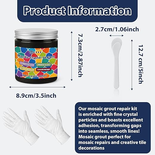 400g Black Crystal Mosaic Grout, Handmade Grouting Filling Gaps Mosaic Tile Grout, Perfect Choice for DIY Craft Projects Mosaics