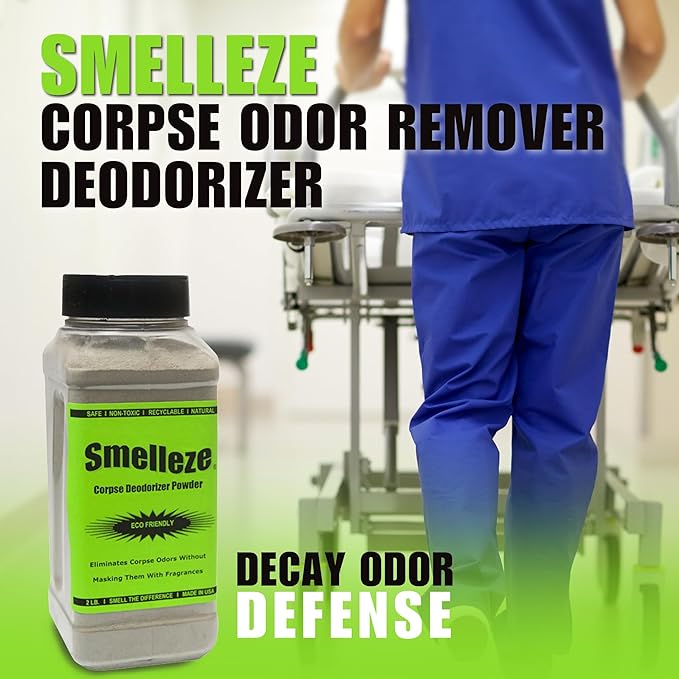 SMELLEZE Natural Corpse Odor Absorbent & Deodorizer Powder - Deodorizes Morgues, Funeral Homes, Hospitals, Nursing Homes, Ambulances, Body Bags & Furniture, 2 lb. Powder