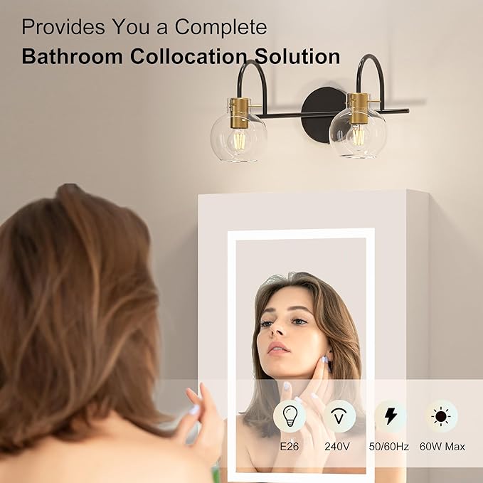 Modern Bathroom Vanity Light 2-Light Wall Sconce, Black & Gold Finish with Clear Glass Shades, Bathroom Light Fixtures Mirror Lighting for Kitchen, Bedroom, Hallway, – Easy Installation