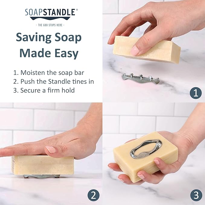SoapStandle Bar Soap Gripper: Eco-Luxury, Rust-Resistant Stainless Steel Soap Holder for Bath and Showers, No Goo or Mess Soap Saver, 1pc