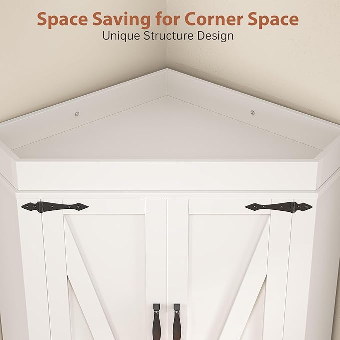 Corner Kitchen Pantry Storage Cabinet with Doors, Kitchen Hutch, 71'' Tall Food Storage Cabinet Furniture for Living Room, Dining Room (White)