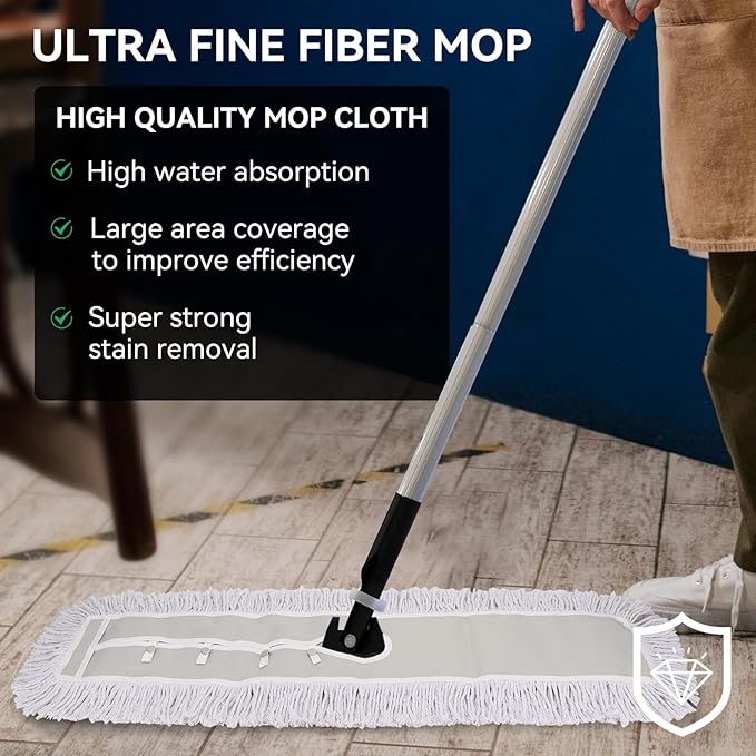 48 Inch Dust Mop Head: Replacement Medium Washable Commercial Mop Head Sweeper and Janitorial Replacement with Botton (White - 48 Inch, 3 Pack, Botton)