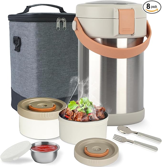 52 oz Hot Food Thermo, Insulated Food Container,7.8In 2 Layer Insulated Lunch Box Kit Stainless Steel Vacuum Soup Food Thermo Stackable Hot Food Jar Bento Box for Men, Women