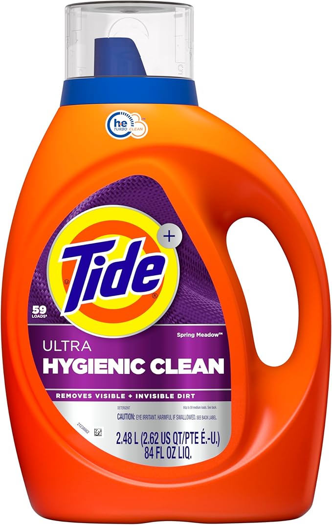 Tide Ultra Hygienic Clean Liquid Laundry Detergent, Spring Meadow Scent, 84 fl oz, 59 Loads, Removes visible and invisible dirt, Laundry Detergent Liquid