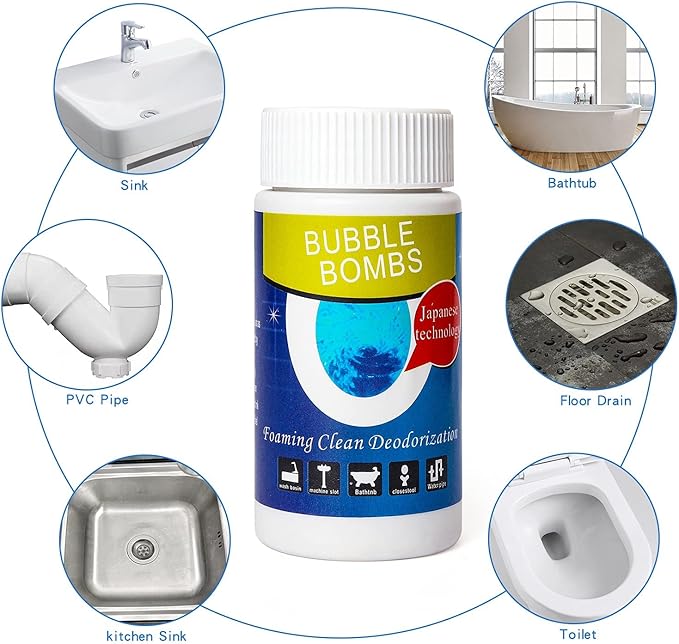 2 Pcs Powerful Magic Bubble Bombs Drain Cleaner - Fast Foaming Pipe Cleaner Powder Dredge Agent for Kitchen Toilet Pipeline Quick Cleaning Tool