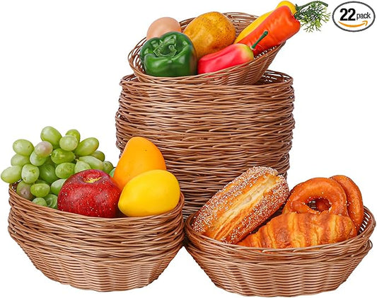 22 Pack 9 Inches Oval Wicker Bread Basket, Woven Serving Basket, Wicker Fruit Baskets for Table, Restaurants, kitchen, Party (9.06 x 5.91 x 2.56 Inch)
