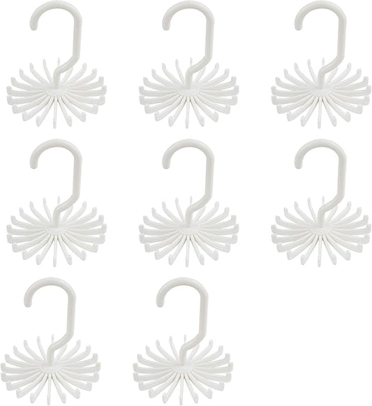 AUEAR, 8 Pack 360 Degree Rotating Scarf Hanger 20 Hooks Twirl Plastic Ties for Women Men Home Bedroom Supplies (White)