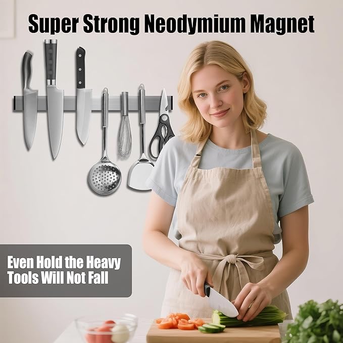 Magnetic Knife Strips, Magnetic Knife Holder for Wall 16 Inch, Stainless Steel Knife Magnetic Strip Use as Knife Bar, Knife Holder for Kitchen Utensil Organizer