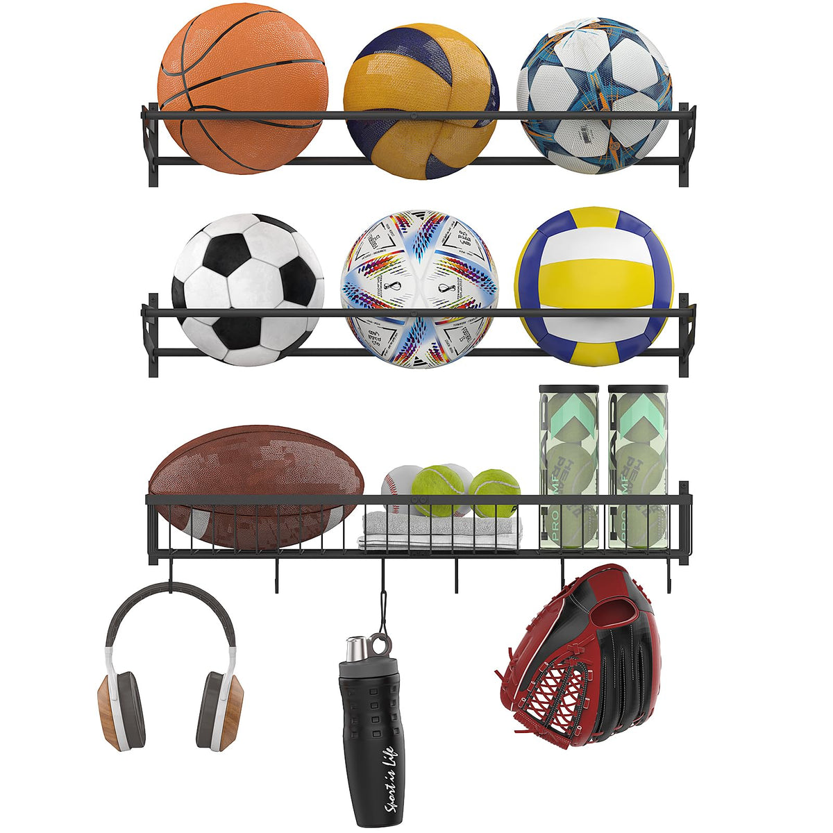 YBING Sports Equipment Organizer with 3 Separate Shelf - Image 1