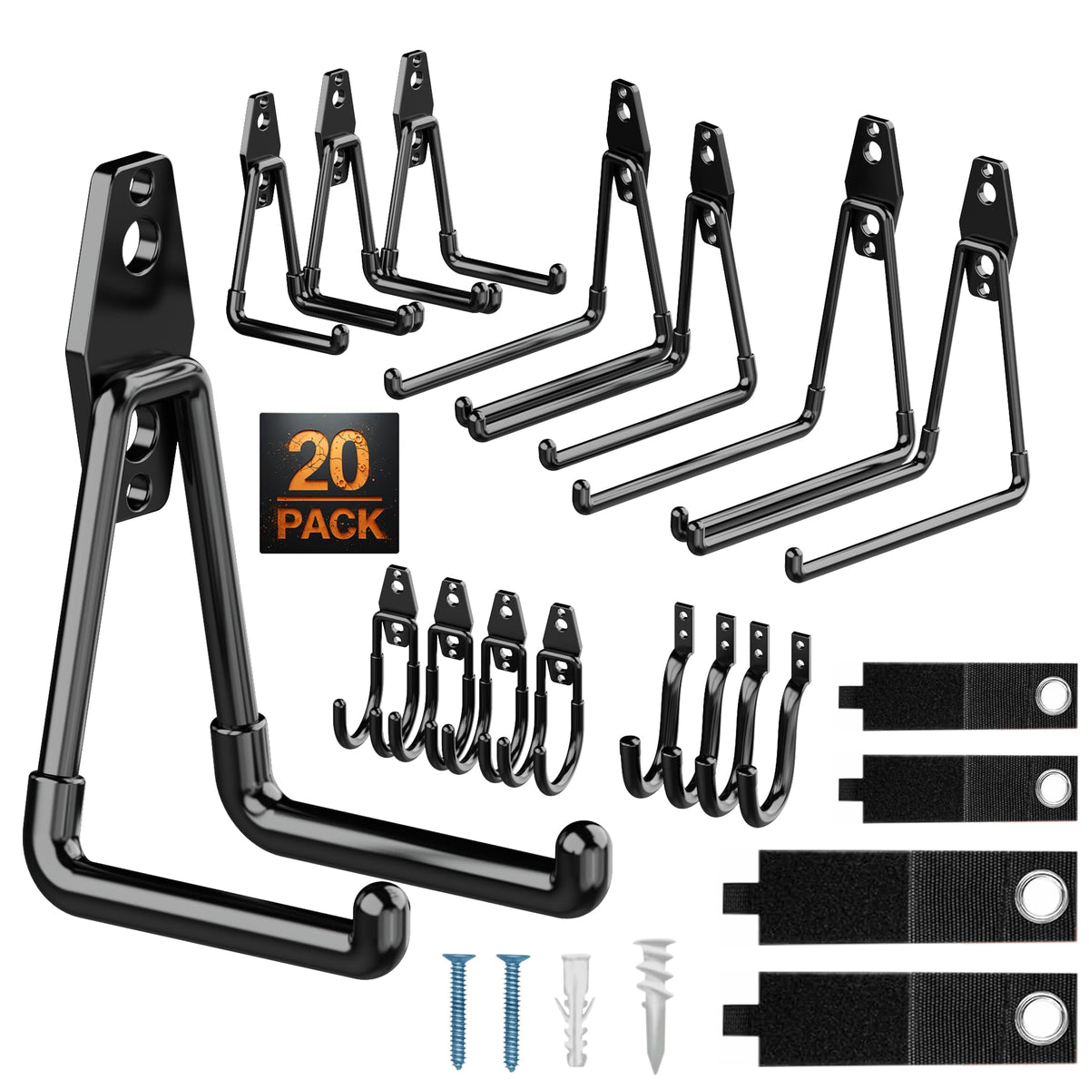 20 Pack Heavy Duty Garage Hooks, Wall Mounted Tool Hangers - Image 1
