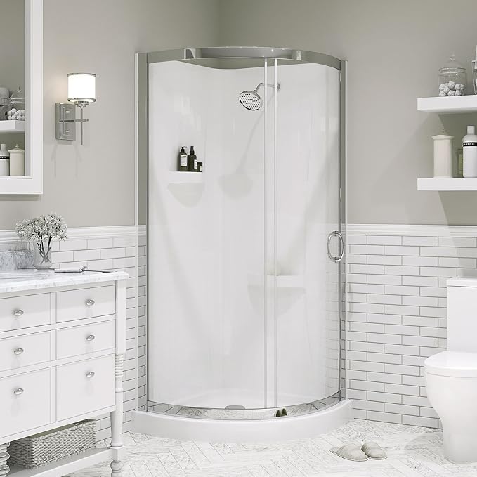 OVE Decors Breeze 34 in. Corner Shower Clear Sliding Door with Walls and Base in Chrome Finish