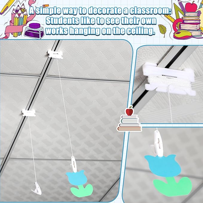 20 Pairs Drop Ceiling Clips for Classroom Ceiling Hanging Hooks White Hangers Clips for Hanging Drop Grid Decorations