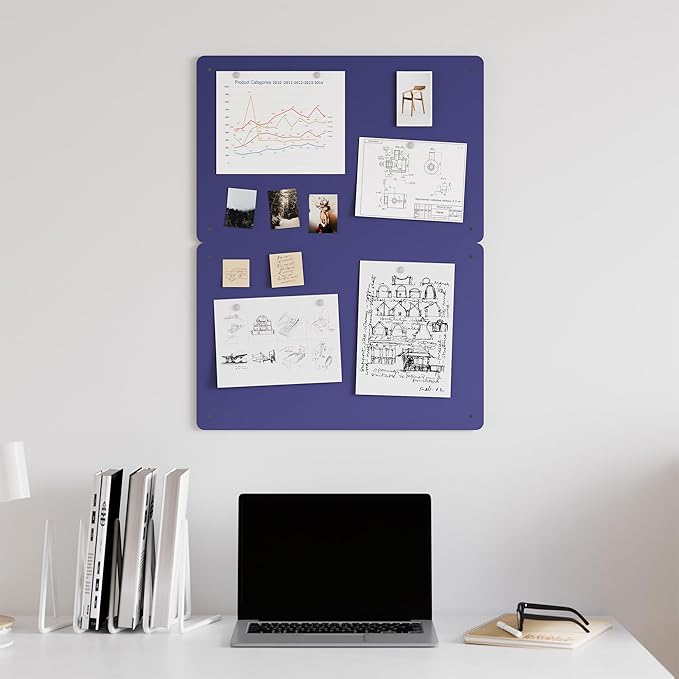 2 Pack Magnetic Board for Wall, 17.5" x 11.4" Magnet Bulletin Memo Board, Metal Sheets to Display Magnetic Letter Number Souvenir, Notes, Poetry, Photos, Blue
