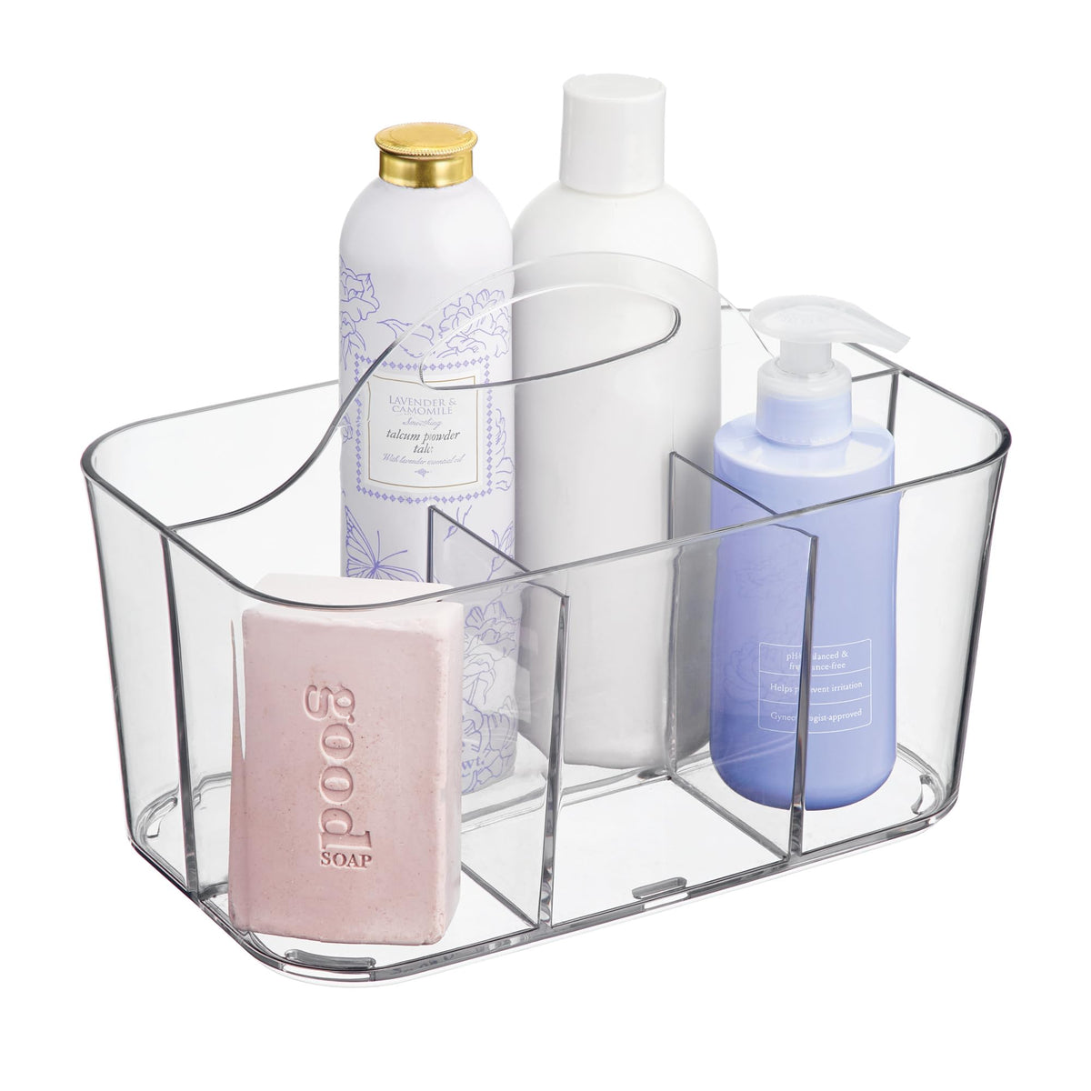 iDesign 4-Section Storage Caddy with Handle, Clear - Image 1