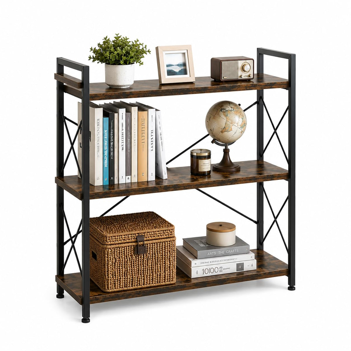 3 Tier Bookshelf, 32 x 36" Industrial Bookcase with Strong Metal - Image 1