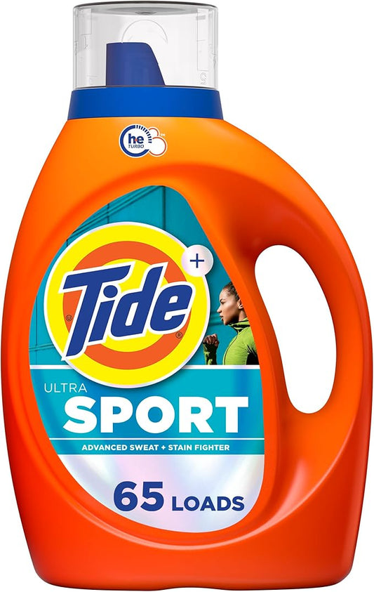 Tide Ultra Sport Liquid Laundry Detergent, 92 fl oz, 65 Loads, Laundry Detergent Liquid with Advanced Sweat plus Stain Fighters