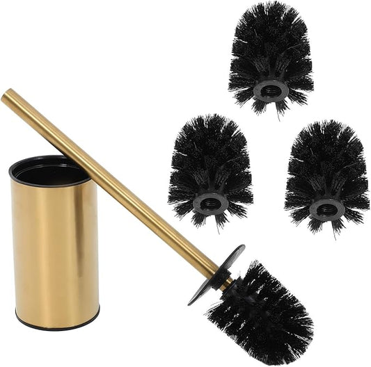 Toilet Brush and Holder Set 3pcs 304 Stainless Steel Brushed Gold Finish Bathroom Toilet Bowl Scrub Brush with Stand for Home Cleaning