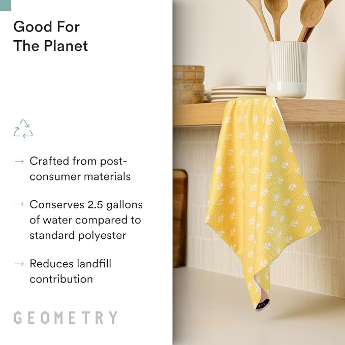 GEOMETRY Tea Towels – Spring & Summer Collection – Quick-Dry, Ultra-Absorbent, Reusable Microfiber Kitchen Towels for Drying & Cleaning - Sunbeam - 2 Pack