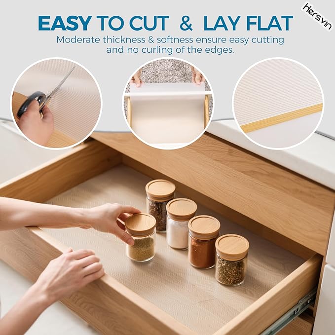 Hersvin Shelf Liners 14 in x 20 ft EVA Drawer Mats, Non-Adhesive Cupboard Protector, Kitchen Cabinet Lining Fridge Liner (Clear Stripe, 35.6x610cm)
