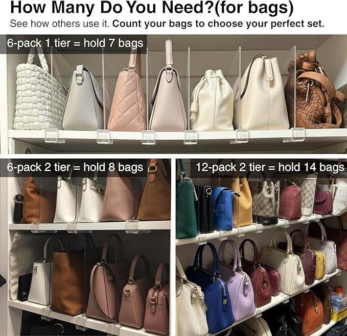 Shelf Dividers Purse Organizer for Closet: 11-inch Tall(Higher Version) Acrylic Sweater Organizer - Upgraded Extra Height for Large Handbags, Totes, Clothes, Towels on Wood Shelves 4-Pack