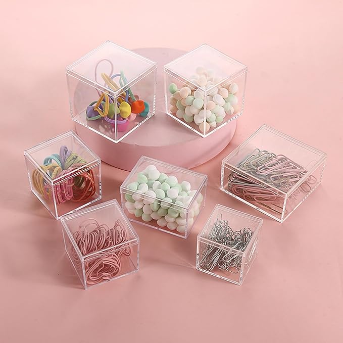 Acrylic Box Clear Display Box with Lid 48 Pack Acrylic Square Cube Candy Container Small Plastic Storage for Candy Pill and Tiny Jewelry