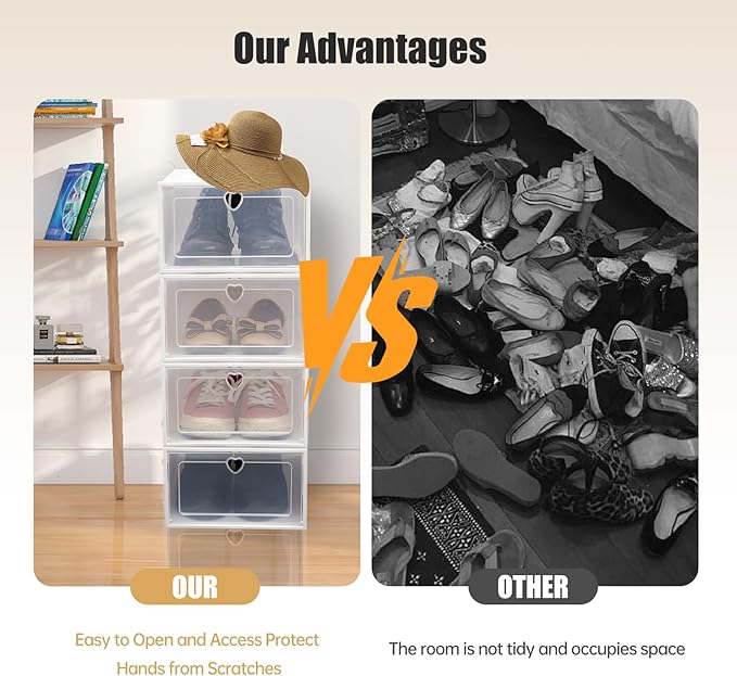 20-Pack Stackable Clear Shoe Storage Boxes, Foldable Shoe Organizer with Flip Doors & Heart Handles, Space-Saving Shoe Box Storage for Closet, Easy Access, Fits Up to US Size 10/9