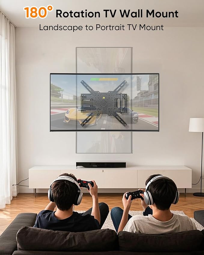 FORGING MOUNT Corner TV Mount with 25.6" Long Arm,Landscape to Portrait Full Motion TV Wall Mount Swivel Tilt Heavy Duty Wall Mount Bracket for 26-65“ Screens,Load 77lbs,VESA 400x400mm,Fit 16" Stud