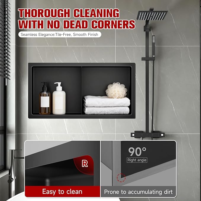 No Tile Needed Shower Niche 13"X 25", Bathroom Wall Niche Double Shelves, Stainless Steel Shower Niche for Bathroom, Kitchens, Balconies