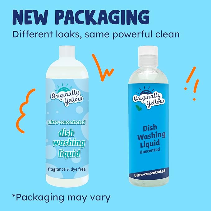 Originally Yellow USA Made Unscented Natural Dish Soap | Hypoallergenic Soap Great For Sensitive Skin as well as Pet & Baby Safe | Bulk 3 Pack