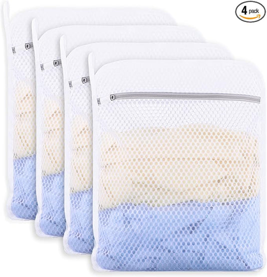 4-Pack Durable Honeycomb Mesh Laundry Bags for Delicates - 12x16 Inches Lingerie Bags for Washing Delicates with Sturdy Zippers, Protect Clothes in Washing Machine for Home, College & Dorm (Medium)