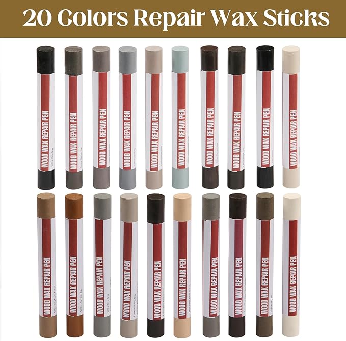 Wood Filler Sticks, 20 Colors Wood Repair Wax Crayons with Scraper, Wood Touch Up Markers for Repairing Scratches, Cracks, Holes in Cabinets, Floors, Tables and Doors[Gray Series]