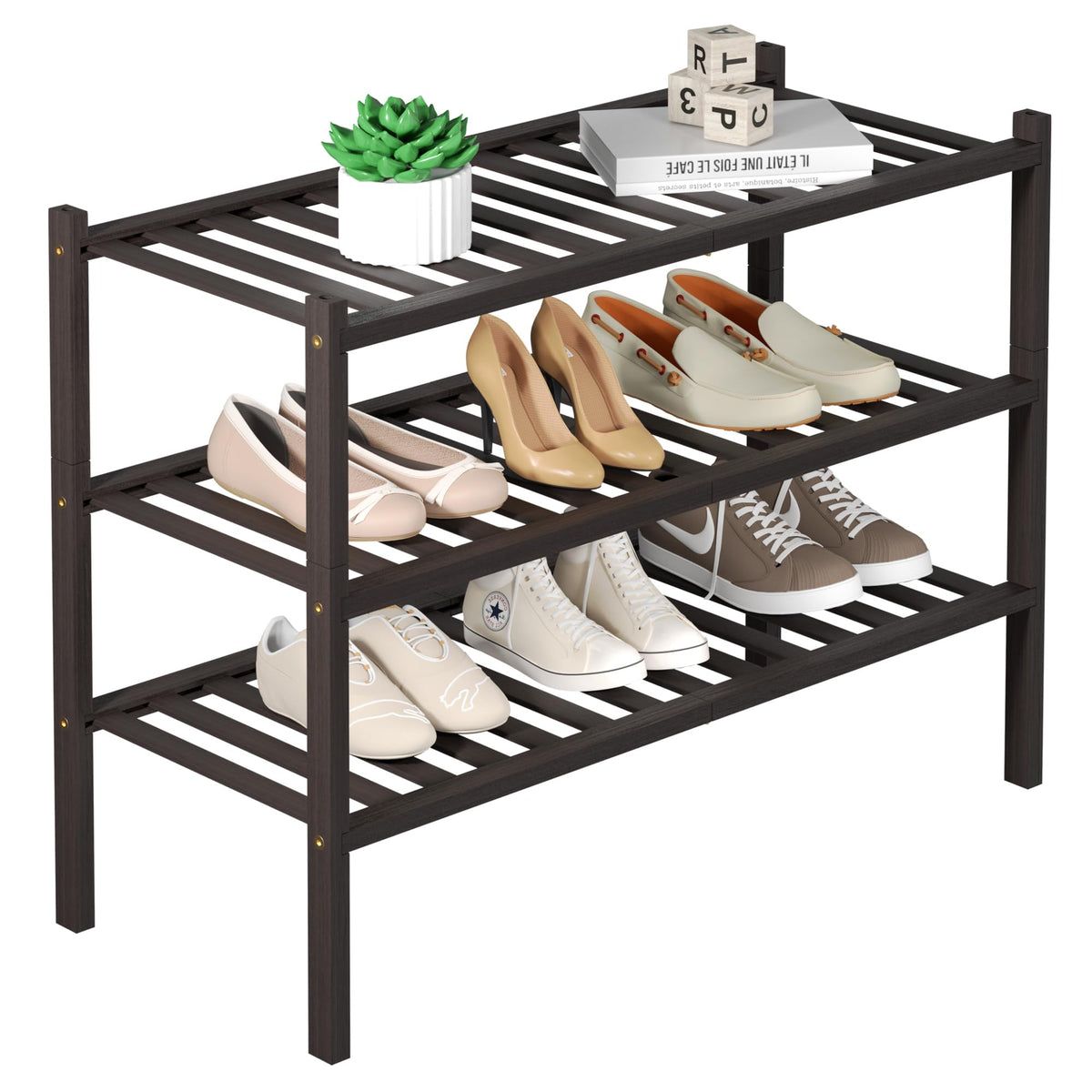 ROMGUAR CRAFT 3 Tier Bamboo Shoe Rack for Closet Free Standing - Image 1