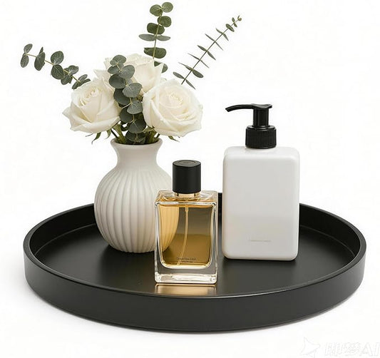 2 Pack 9" Bathroom and Vanity Tray, ABS Bathroom Counter Organizer, Coffee Table Decor for Perfume, Candles, Keys &More. Kitchen Countertop Organizer, Decorative Tray Soap Holder, Black