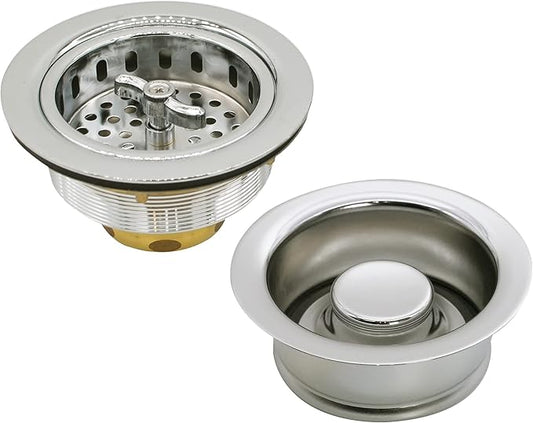 Westbrass D2155-05 Wing Nut Style Large Kitchen Basket Strainer with Waste Disposal Flange and Stopper, Polished Nickel