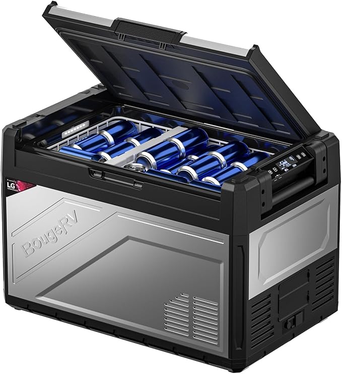 BougeRV 12 Volt Portable Refrigerator, 55 Quart Rocky V2.0 Dual Zone Car Fridge Freezer with APP Control, Compressor Cooler 12/24V DC, 110~240V AC for Overlanding, Camping, Travel, RV, Truck