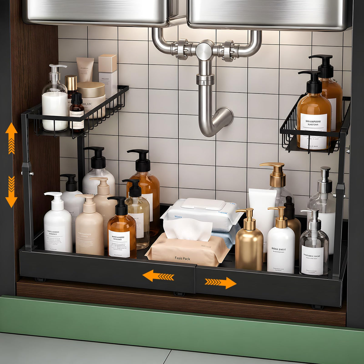 Under Sink Organizer, 2-Tier Slide Out kitchen Storage Metal - Image 1
