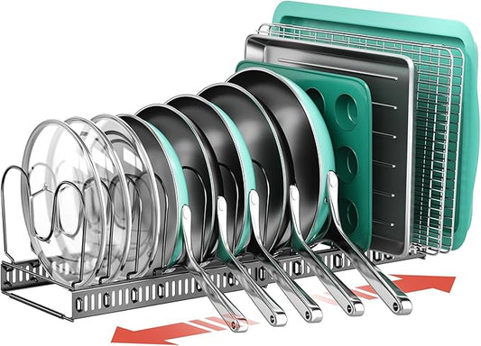ORDORA Pots and Pans Organizer Under Cabinet, Expandable 11.8"-22.8" Pot Lid Holder with 14 Adjustable Dividers, Pan Organizers inside Cabinet for Kitchen Cookware Bakeware, Black