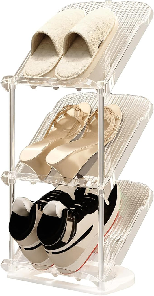 YYW Narrow Shoe Rack Vertical Shoes Rack for Entryway Corner Shoe Storage Organizer for Small Spaces Transparently Tall Slim Shoe Shelf for Front Door Entrance Living Room White 3 Layers
