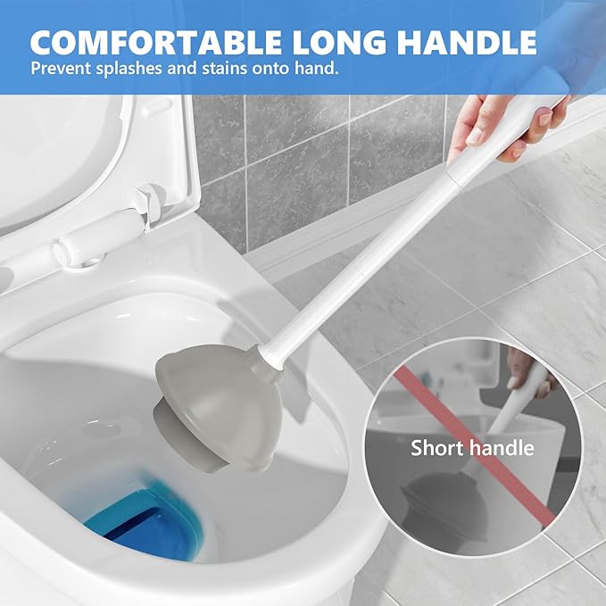 Toilet Plunger and Brush, Bowl Brush and Heavy Duty Toilet Plunger Set with Ventilated Holder, 2-in-1 Toilet Brush and Plunger Combo for 5.3-inch Toilet Drain Bathroom Cleaning (Black)
