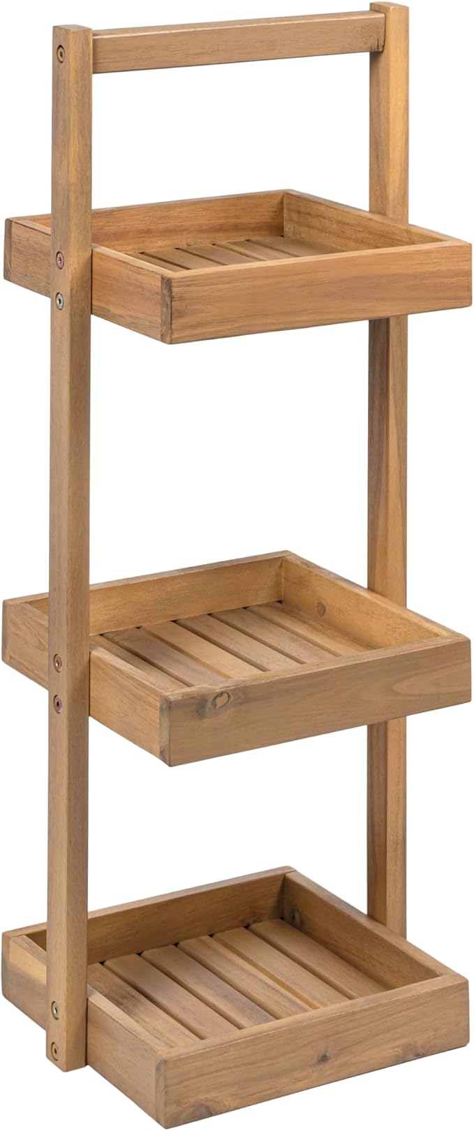 happimess SHF1001T Tilly 30" Classic Rustic 3-Tier Acacia Wood Freestanding Bathroom Shower Caddy with Handle, Rack for Bath, Office, Kitchen Desktop, Light Teak