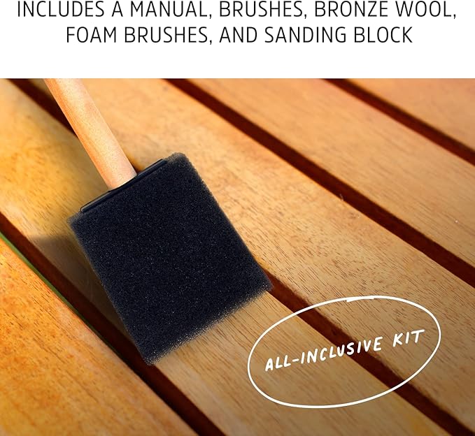 Teak Cleaning Supplies Bundle Featuring 64oz Teak Brightener and Finish, Super Cleaner 8 oz, Wood Scrub Brush, Foam Brushes & Bronze Wool, Water-Based & Safe